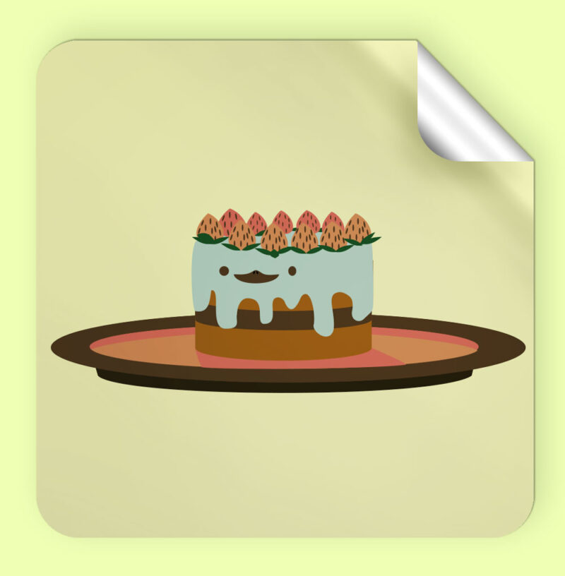 Square sticker with cake decorated like a duck