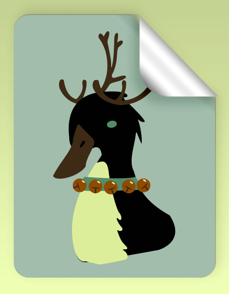 rectangular sticker with duck dressed as a reindeer