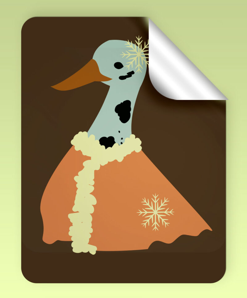 rectangular sticker with duck wrapped in a cozy blanket