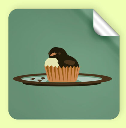 square sticker of a duck shaped muffin