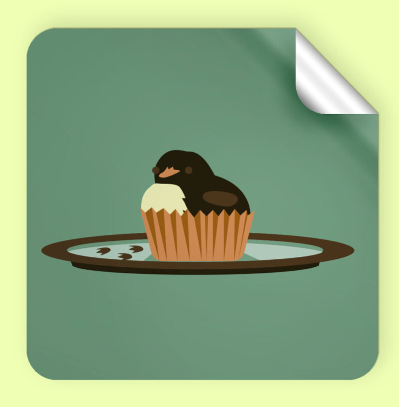 square sticker of a duck shaped muffin