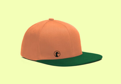 orange and green cap with Duckadence logo embroidery