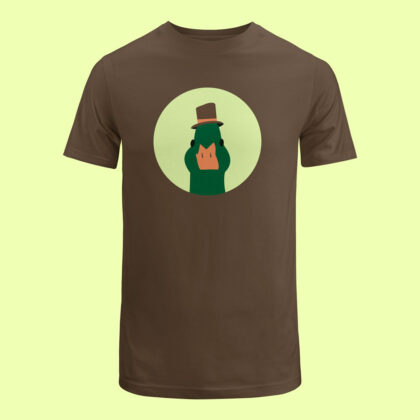 green duck on a brown shirt