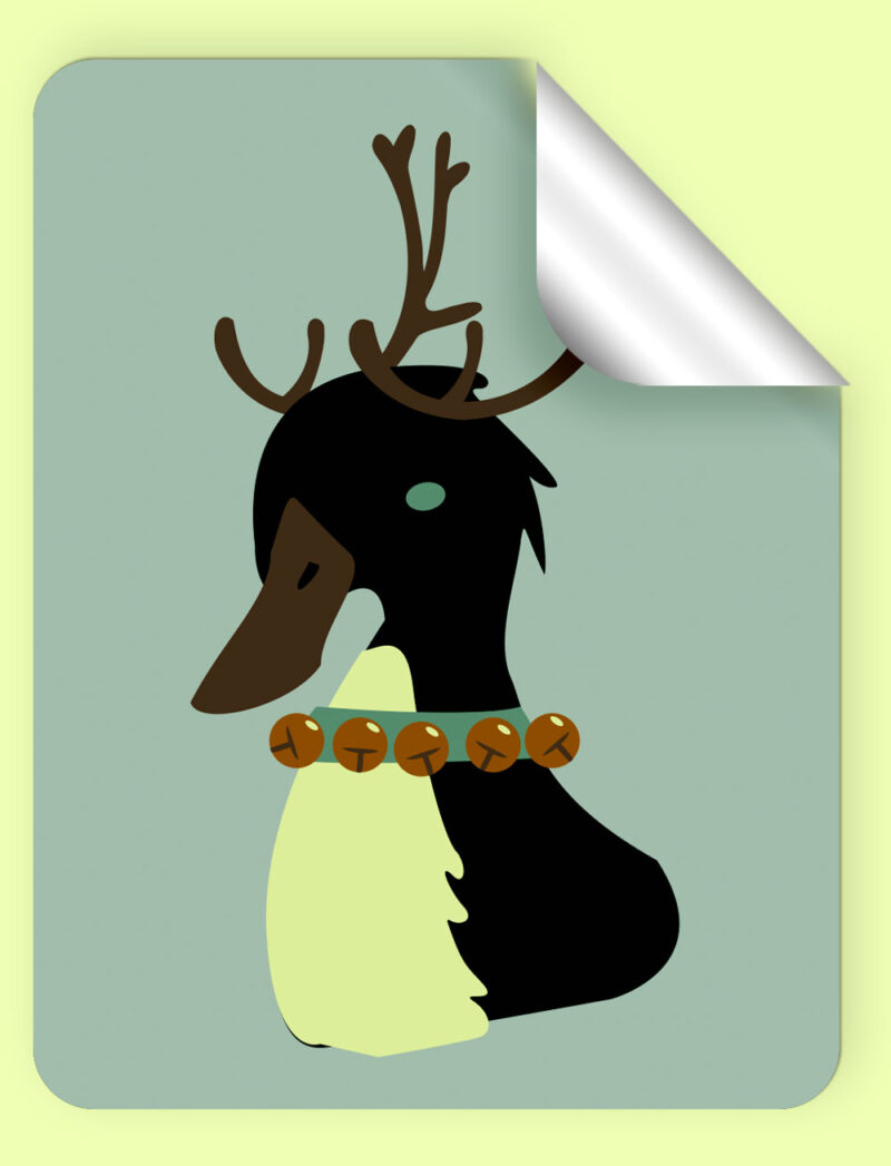 rectangular sticker with duck dressed as a reindeer