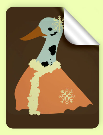 rectangular sticker with duck wrapped in a cozy blanket