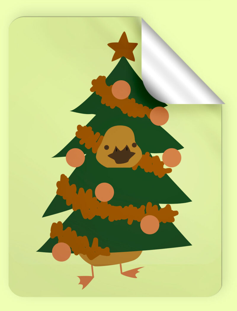 rectangular sticker with duck dressed as a christmas tree