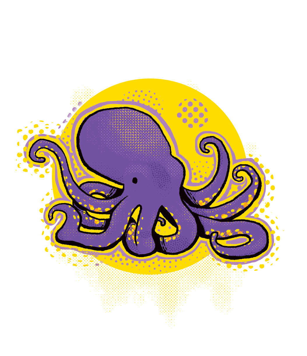 purple and yellow cartoon octopus