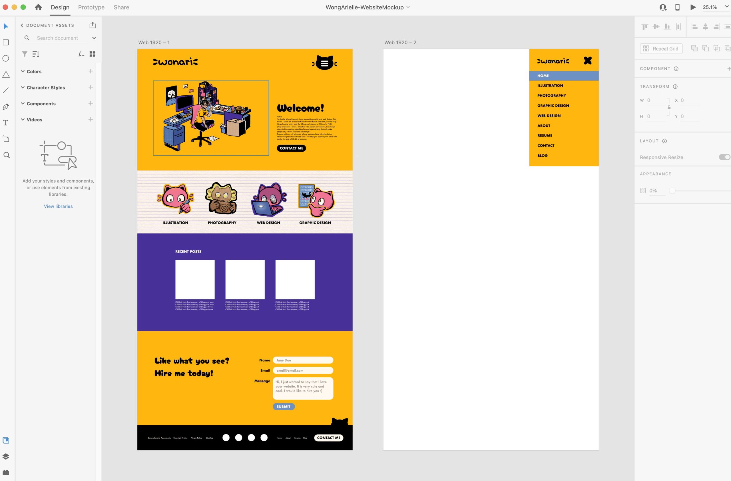 Wireframes for the home page