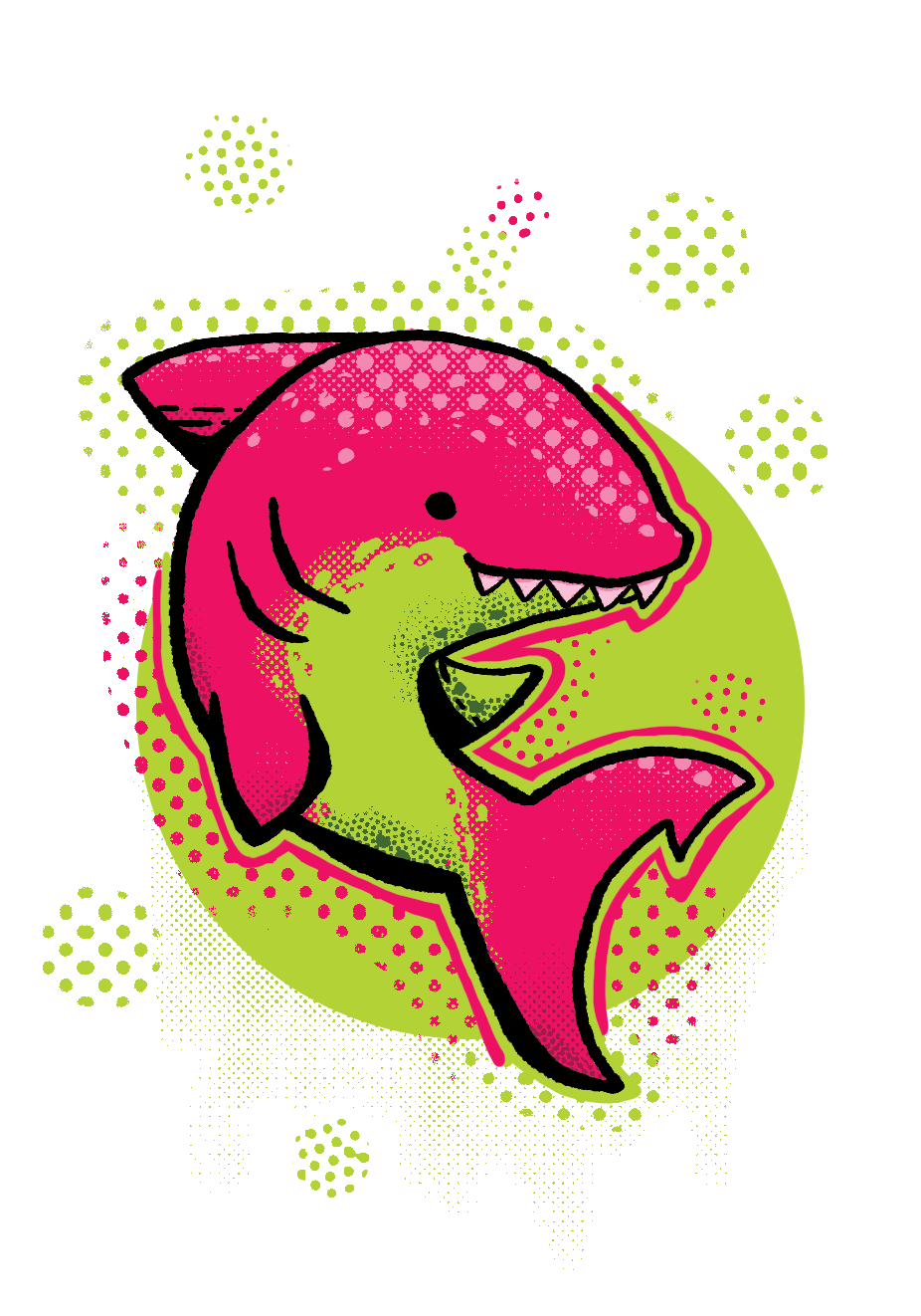 Pink and green cartoon shark