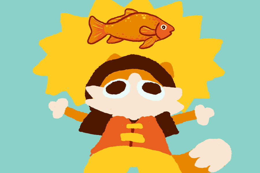 Gif of a cat happy of the fish it just caught